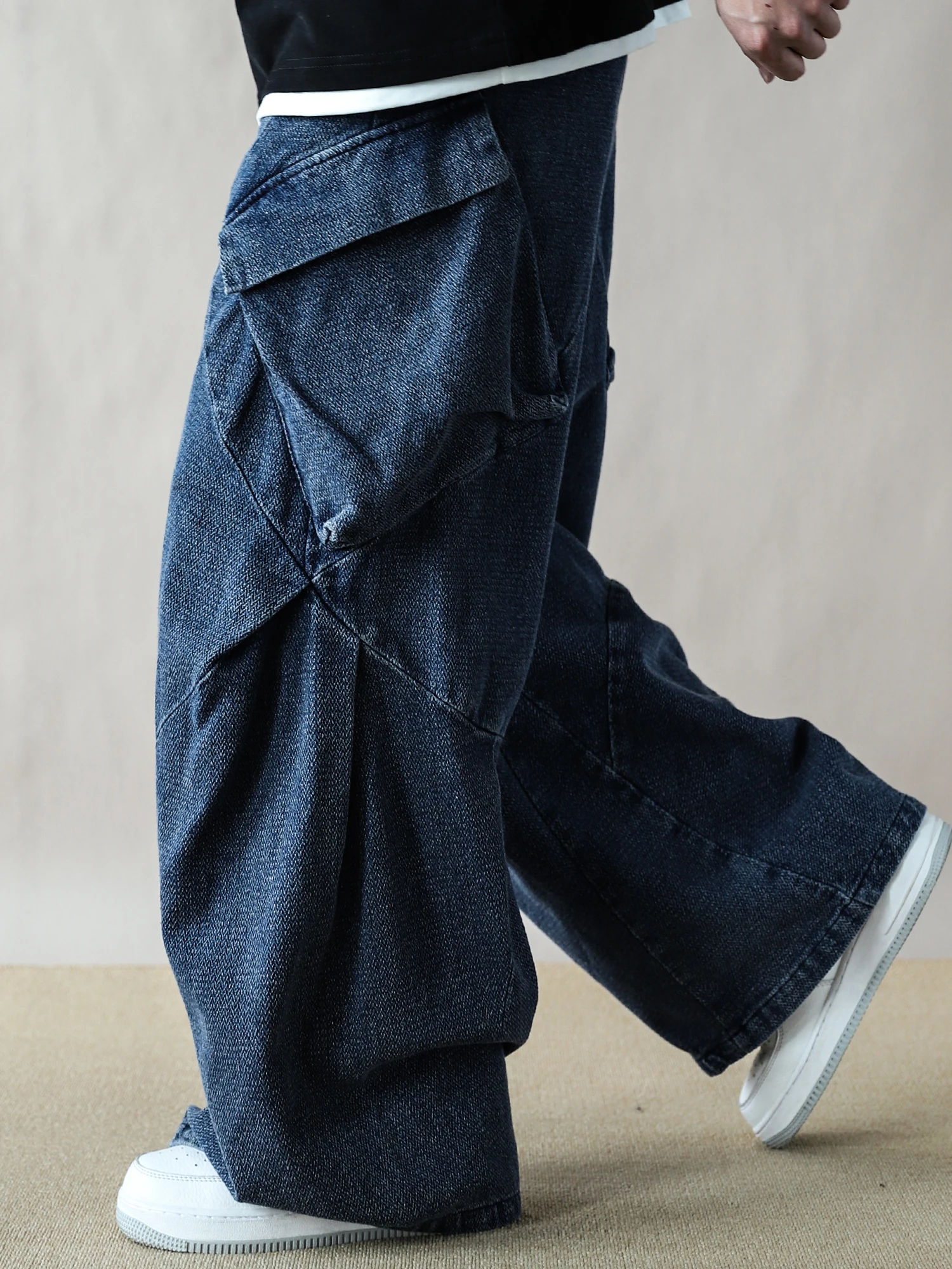 

American Workwear Sle Men's Loose Straight Leg Jeans Blue 3D Tailoring Spring Autumn Cotton Casual Pants