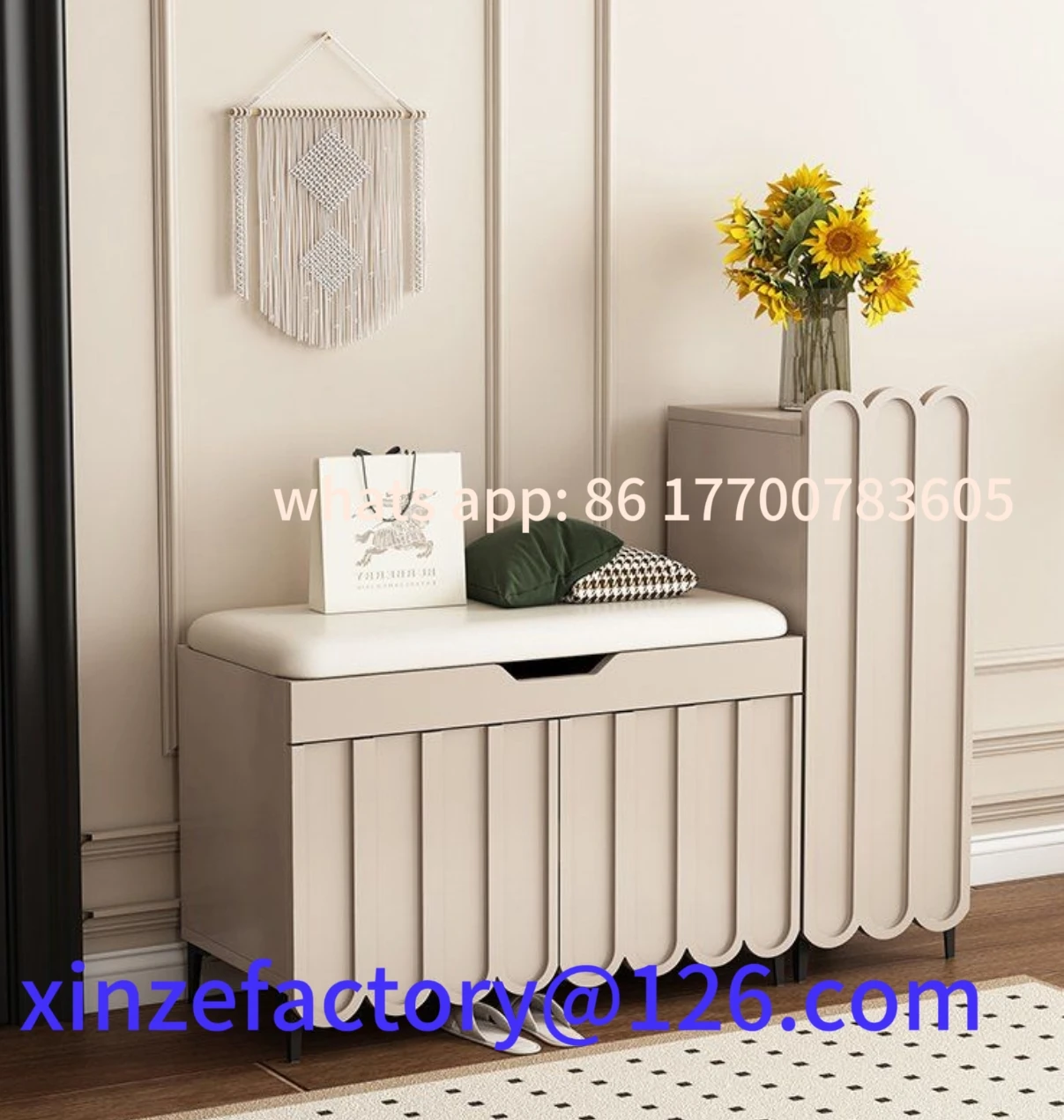 

Customizable French Cream Style Shoe Changing Bench, Soft Shoe Cabinet, Multifunctional Bench Storage