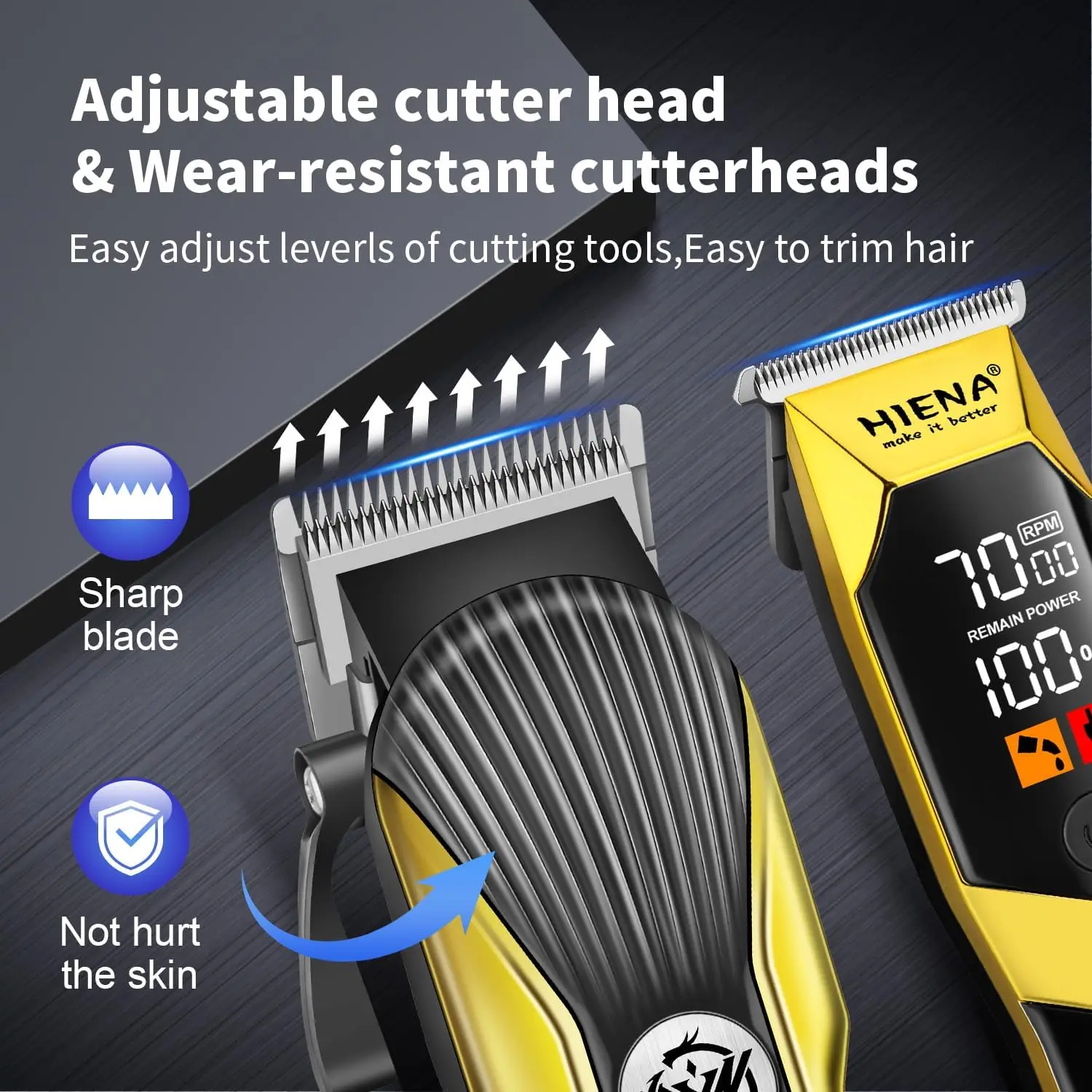 HIENA الرجال مقص الشعر مجموعة المهنية الشعر أداة تهذيب اللحية ذكي LED عرض تصفيف الشعر آلة قطع قواطع الحلاق
