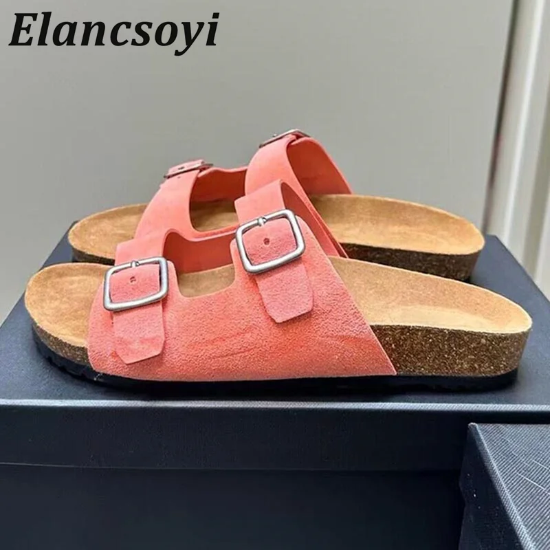 

Ladies' Summer Suede Solid Color Slippers Thick Sole Belt Buckle Simple Sandals Outdoor Leisure Vacation Versatile Dress Shoes