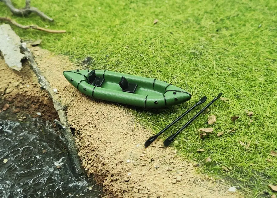 1: 64 modello di nave simulazione manuale doppio Kayak verde Camper pesca avventura gommone