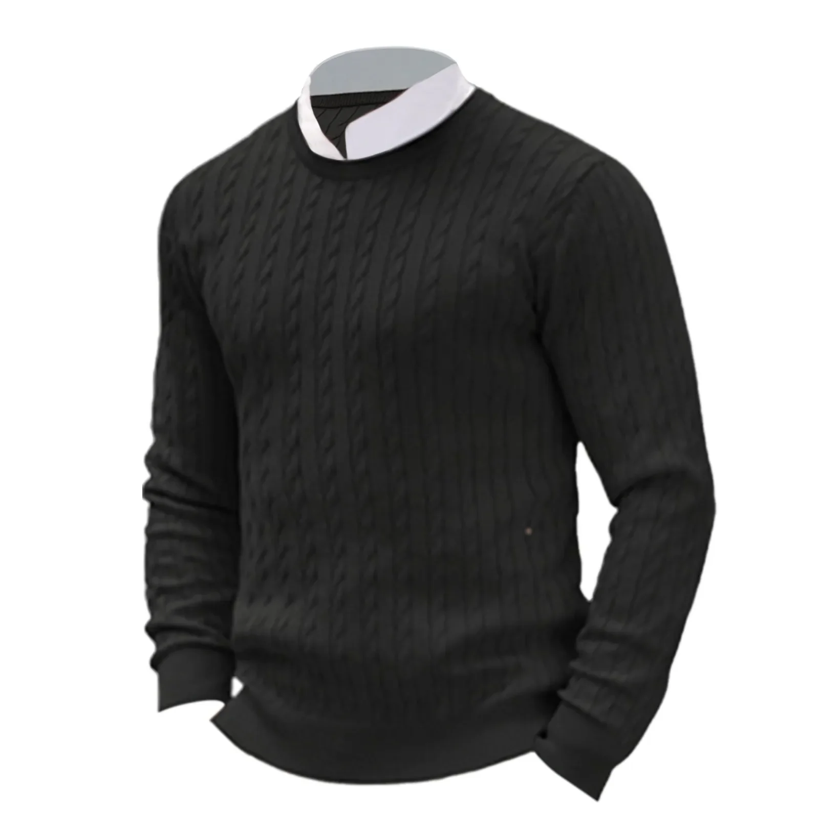 2024 Autumn Winter New Oversized Business Cable Knit Sweaters Men Office Long Sleeve Knitted Casual Warm Vintage Pullover Tops