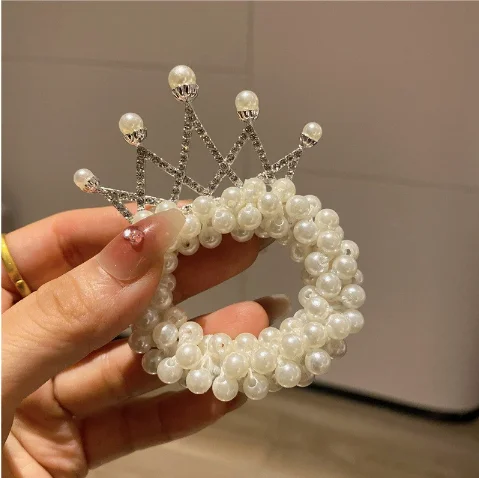 

Hairpin Crown Flower Girl Hair Tie Rubber Band Crystal Children Headband Headdress Princess Pearl Hairband Hair Accessories