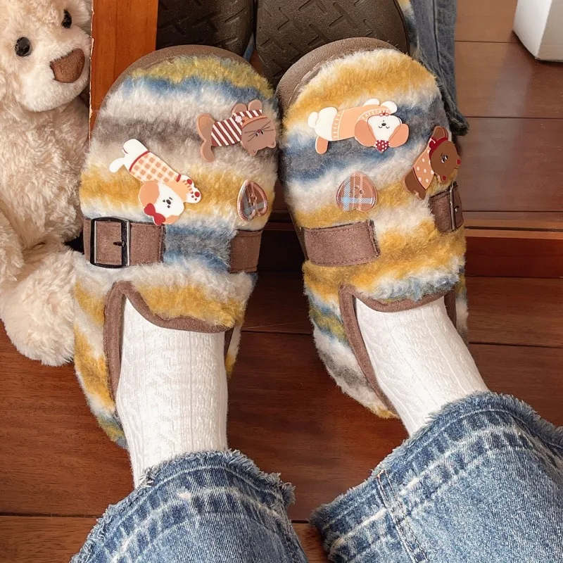 

2025 New Cotton Slippers for Women Autumn and Winter Home Decor Warm and Non Slip with Plush Semi Fuzzy Shoes Женская Обувь