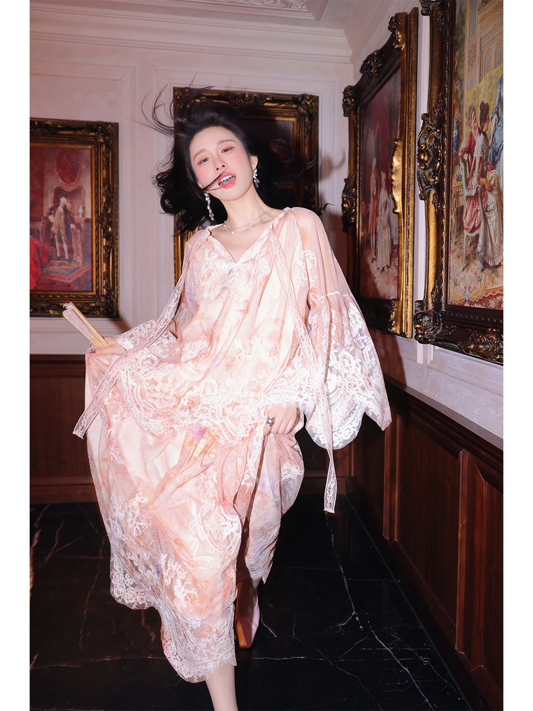 

New Chinese Sle Set Dangdang"Skirt Flng"High Waist f Skirt Lace Trim Fading Print Top Women's Faion Set Spring Season