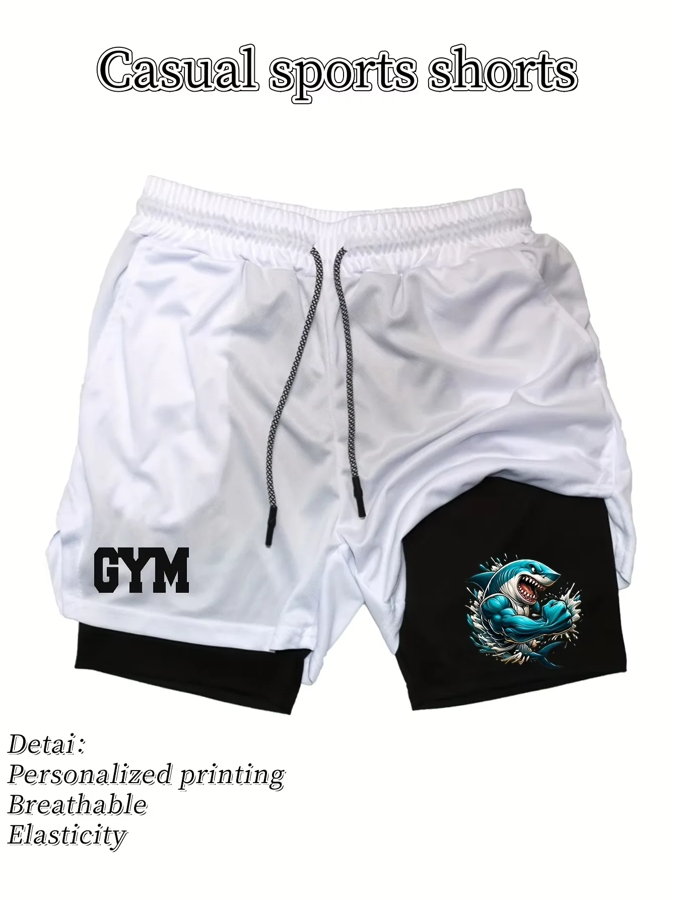 Celana Pendek Atletik Lapisan Ganda Cepat Kering Musim Panas Pria - Celana Pendek Gym Elastis Bernapas dengan Tali Serut yang Dapat Disesuaikan HX0042