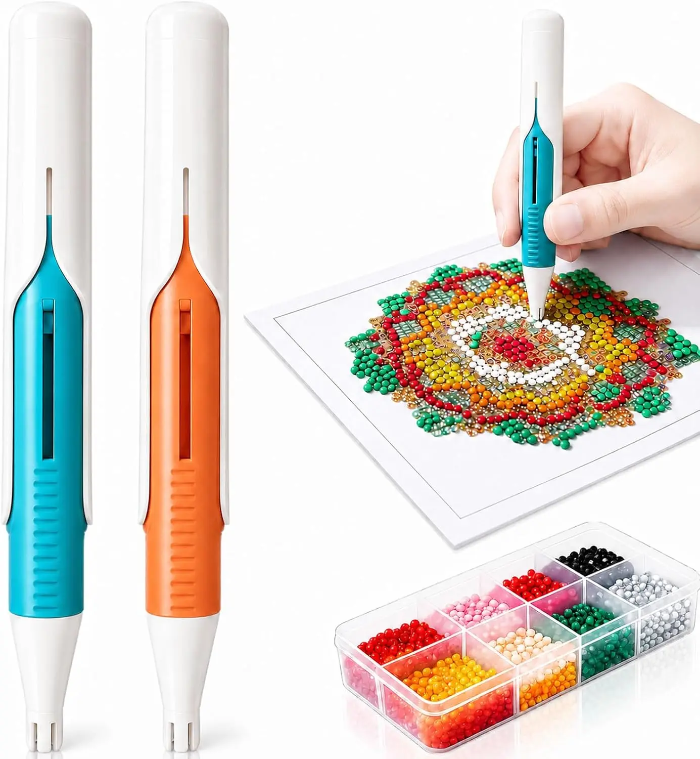 Diamond Art Automatic Bead Dispenser Pen, Wax-Free Auto Bead Picker Pen with Ergonomic Grip for 2.8mm Round Drills & DIY Crafts