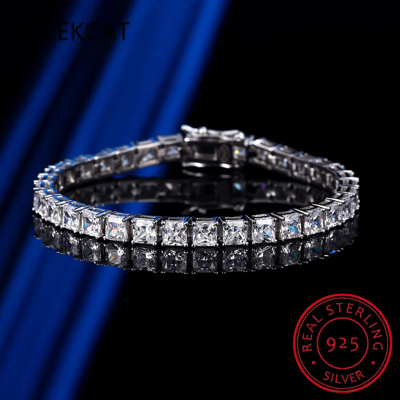 

Princess Cut Moissanite Diamond Tennis Bangle Bracelet 100% Real 925 Sterling silver Wedding Bracelets For Women Men Jewelry