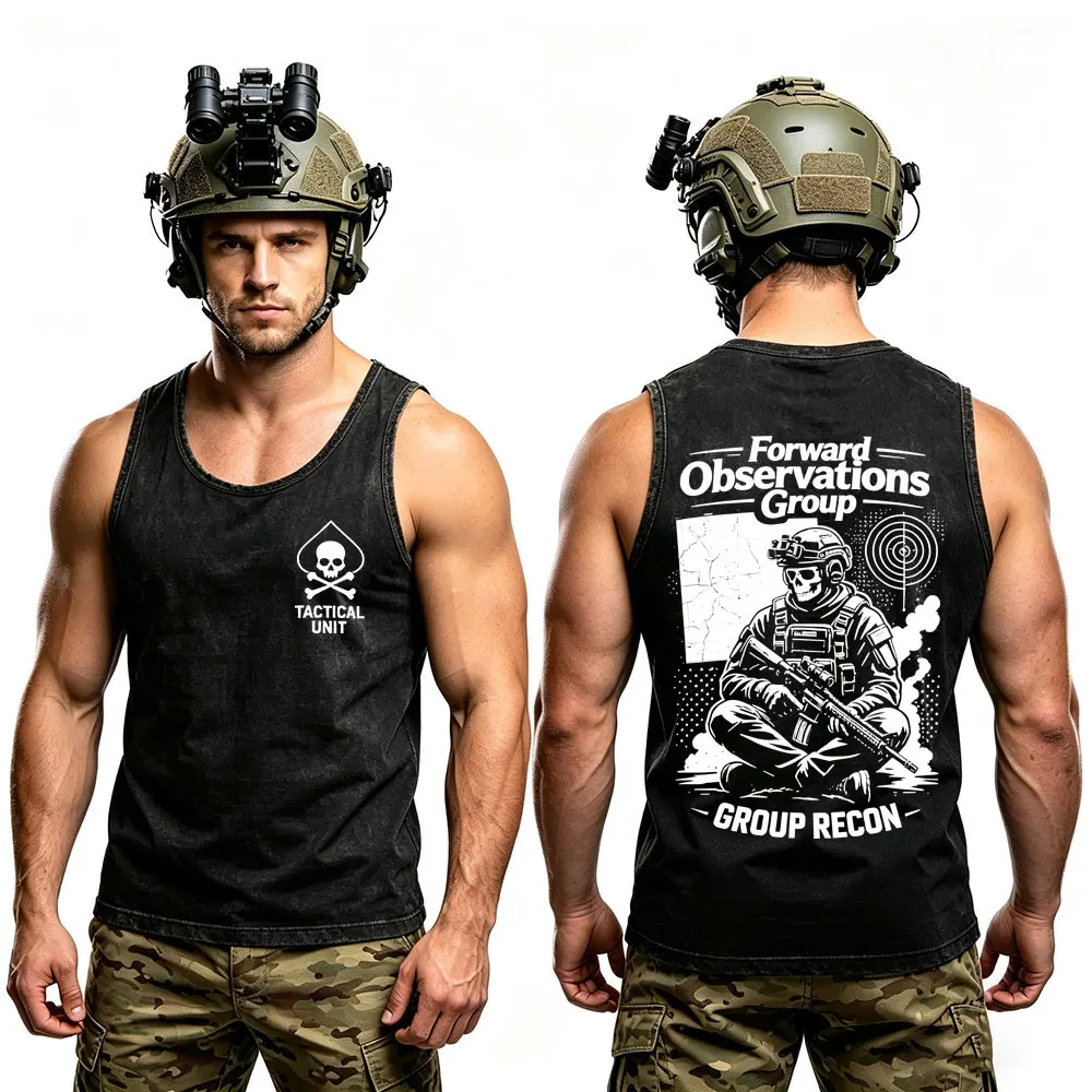 Forward Observations Group Military Tactical Recon Skeleton Vintage Washed Tank Tops Men's Women Cotton Sleeveless Vest T-shirts