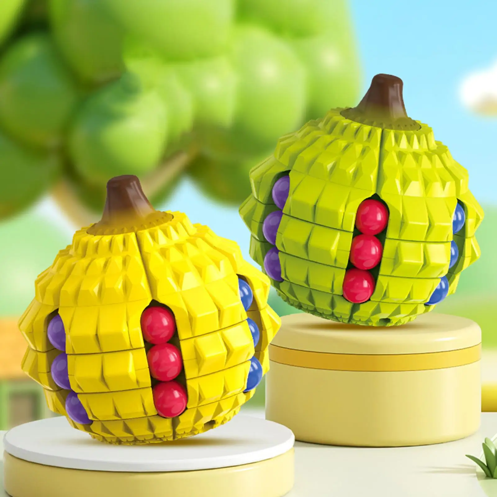Fidget Toys Cube Durian Shape Rotating Bean Cube Puzzle Entertainment Calming Gadget For Child Youth Men Women Family