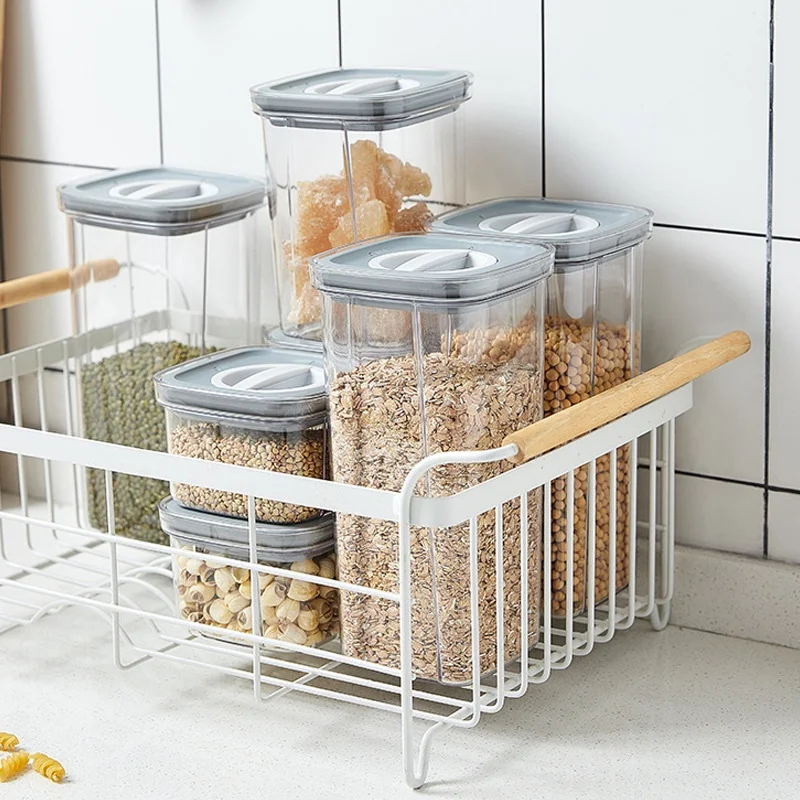 1PC 600/1300ML/2000ML Sealed Jar Kitchen Grain Storage Cabinet Plastic Moisture-Proof Storage Household Seasoning Jar