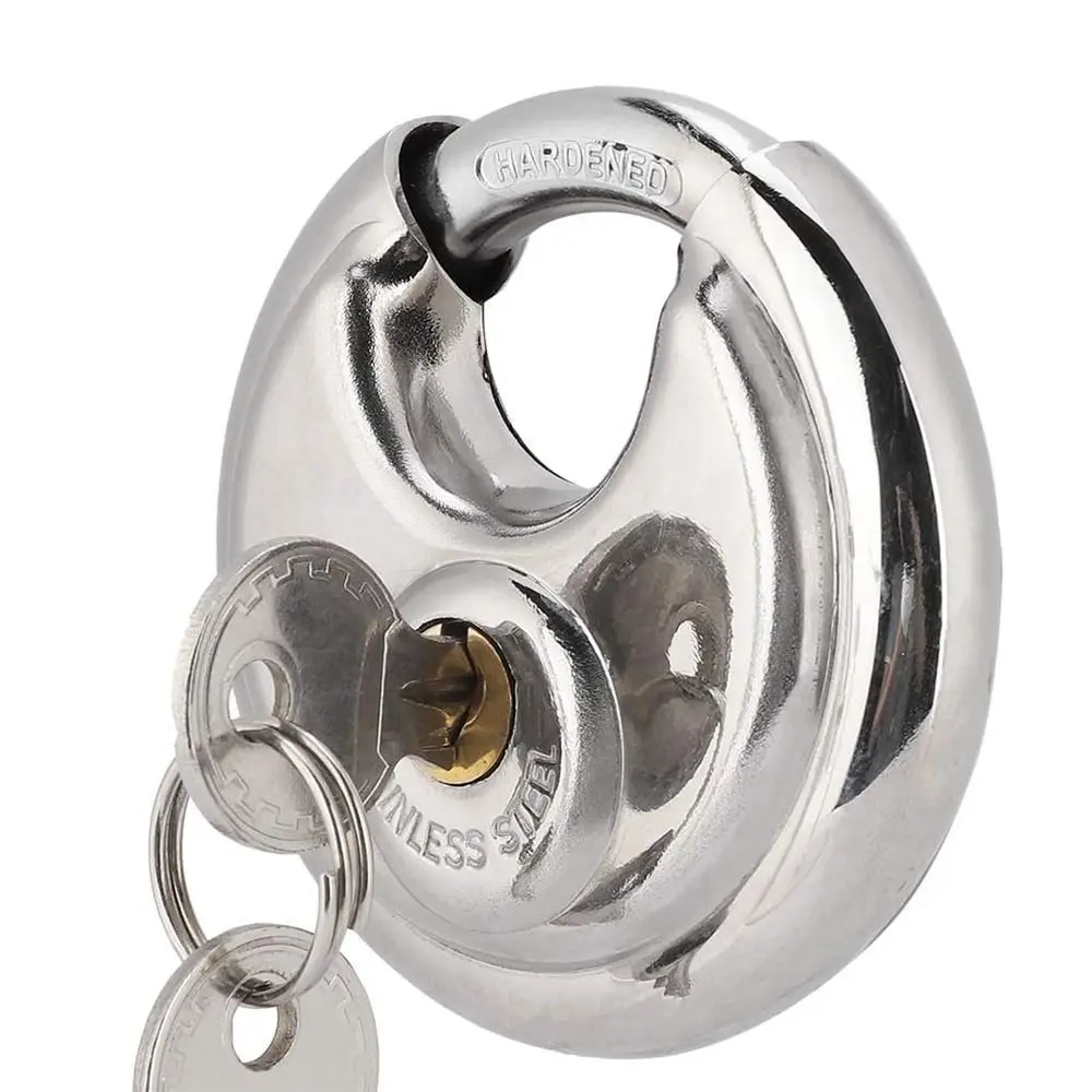 Stainless Steel Disc Locking Padlock with 2 Keys Compact Round Disc Lock Water Resistant 80/90mm Security Lock Cabinets