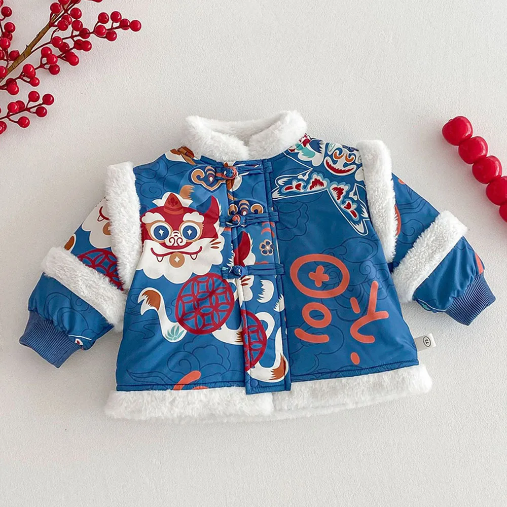 Kids Winter Jacket Boy Quilted Warm Toddler Girl Coat Chinese Style New Year Children Parks Christmas Parkas