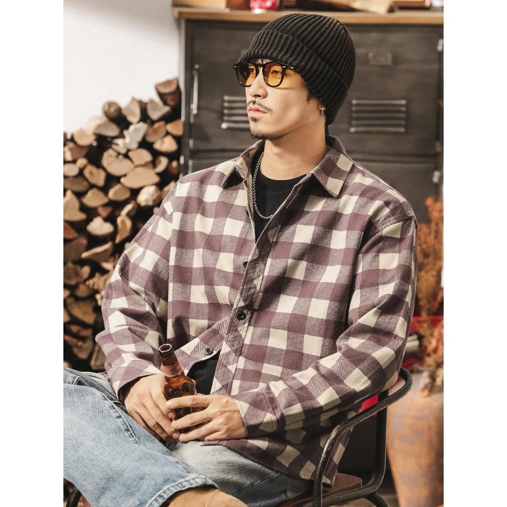 Spring and Autumn's new stylish retro checked shirt, long-sleeved trendy men's loose and casual shirt