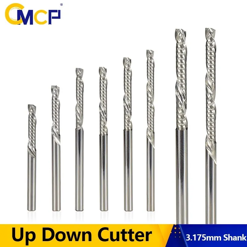 CMCP Up Down Cutter 3.175mm Shank CNC Router Bit 1/8''Shank Single Flute Spiral End Mill Carbide Milling Cutter Woodwork