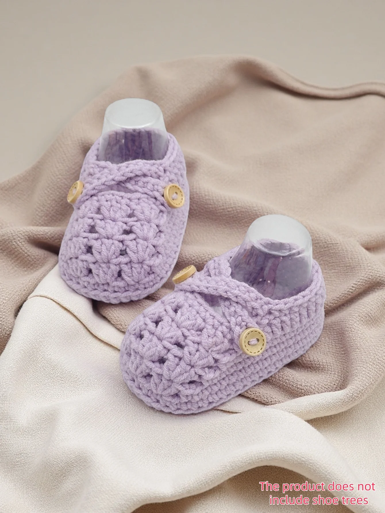 

1 Pair Handmade Baby Booties, Lavender Crochet Slippers with Button Detail, Soft Knit Infant Shoes