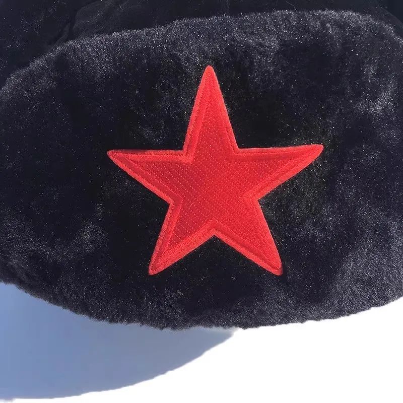 Red Star Lei Feng Hat Men\'s Fashion Winter Cycling Warmth Adding Plush And Thick Ear Protection Youth Cotton Hat Women