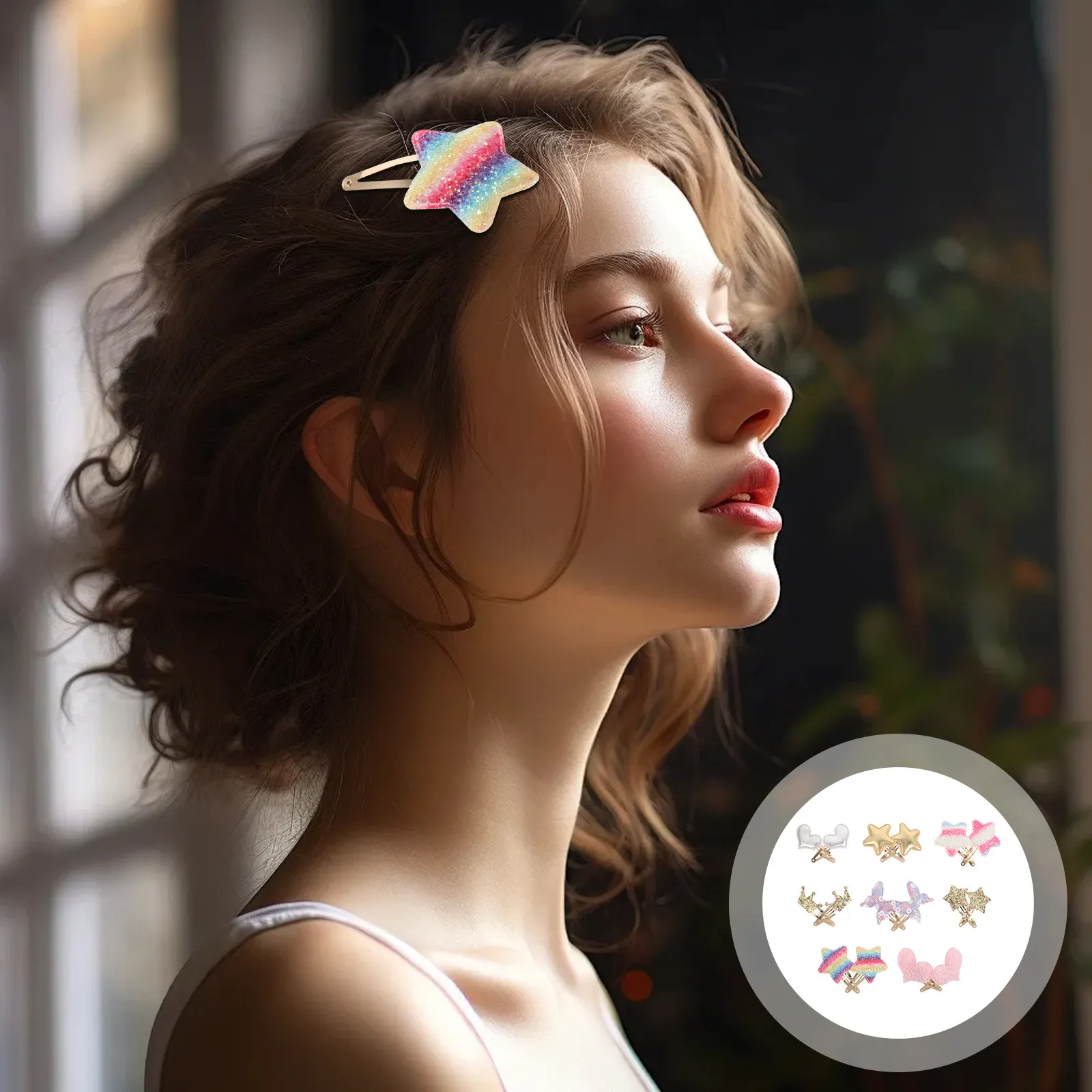 

8Pairs Sparkly Girls Hair Clips Metal Snap Barrettes Stars Hearts Crowns Butterflies Glitter Hair Accessories for Toddlers