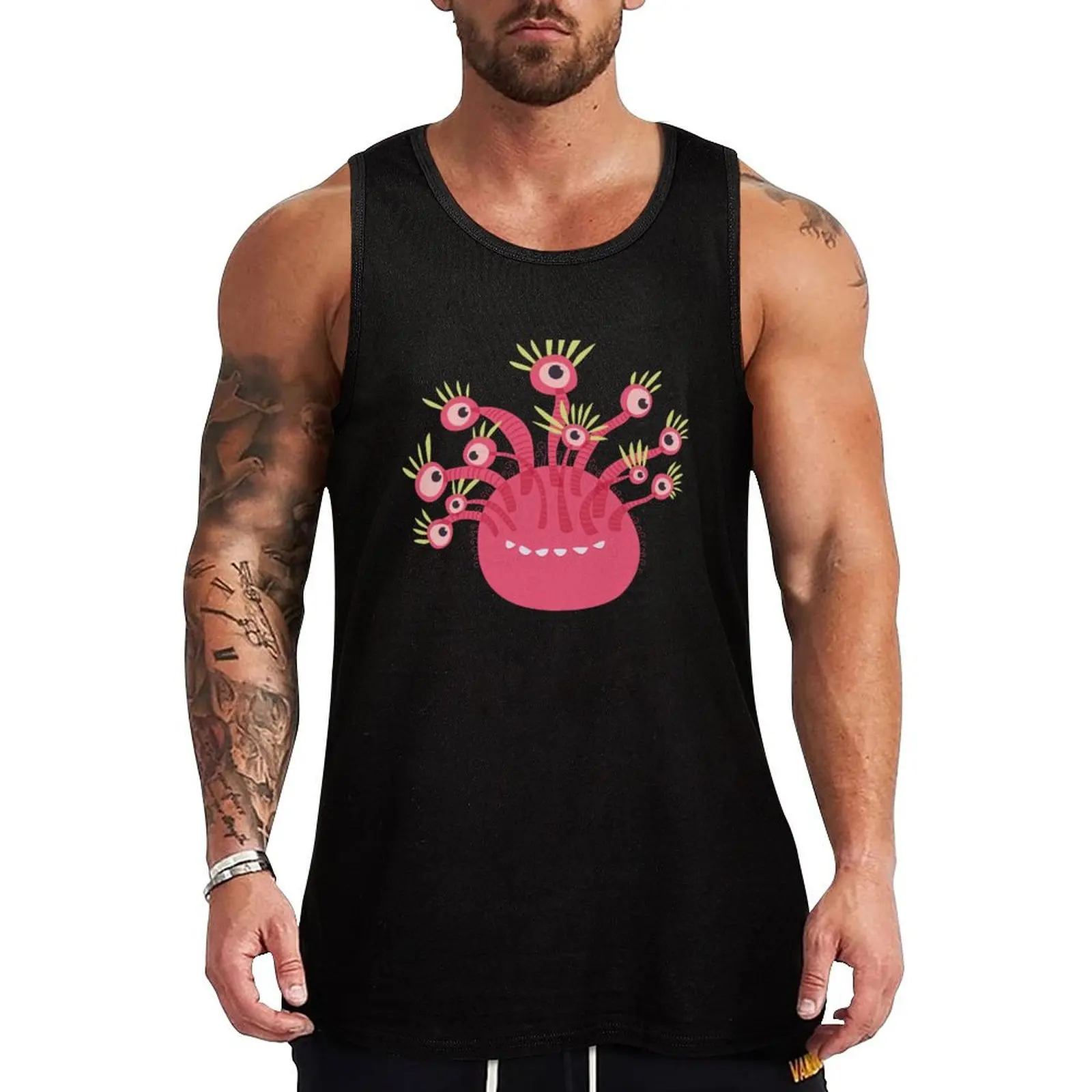 Funny Pink Monster With Eleven Eyes Tank Top Fitness Gym Tank Top Quick Dry Lightweight Shirt