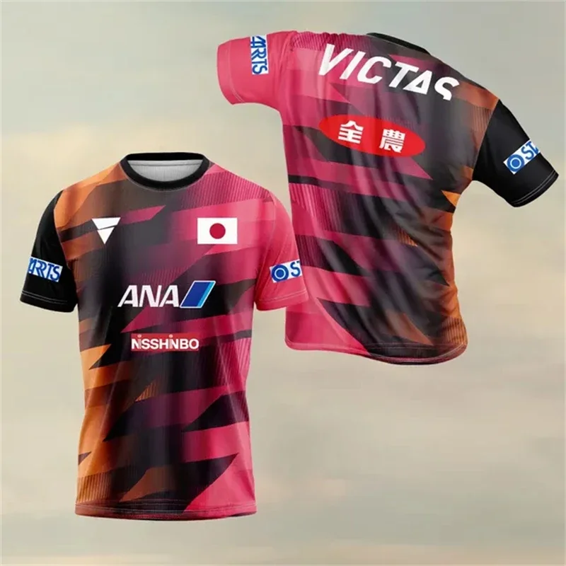 Fashionable and casual 3D printed men's tennis quick drying short sleeved ultra-thin fitness sports breathable table tennis top