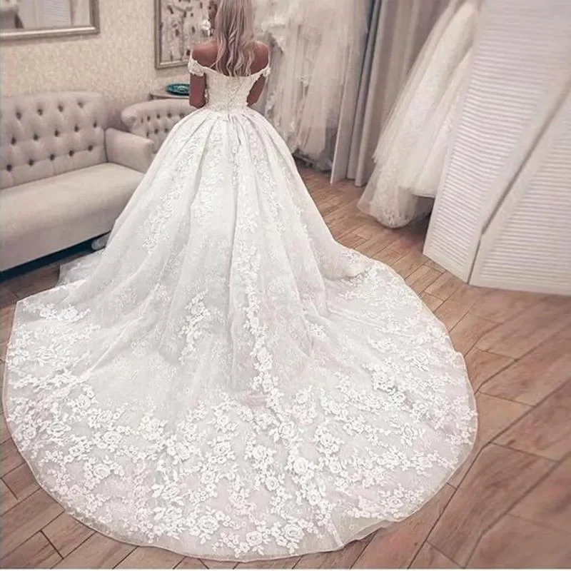 Luxury Vestido De Novia A line applique Off the Shoulder Ball Gown Wedding Dress White Wedding Romance Bride Dress 2024 New