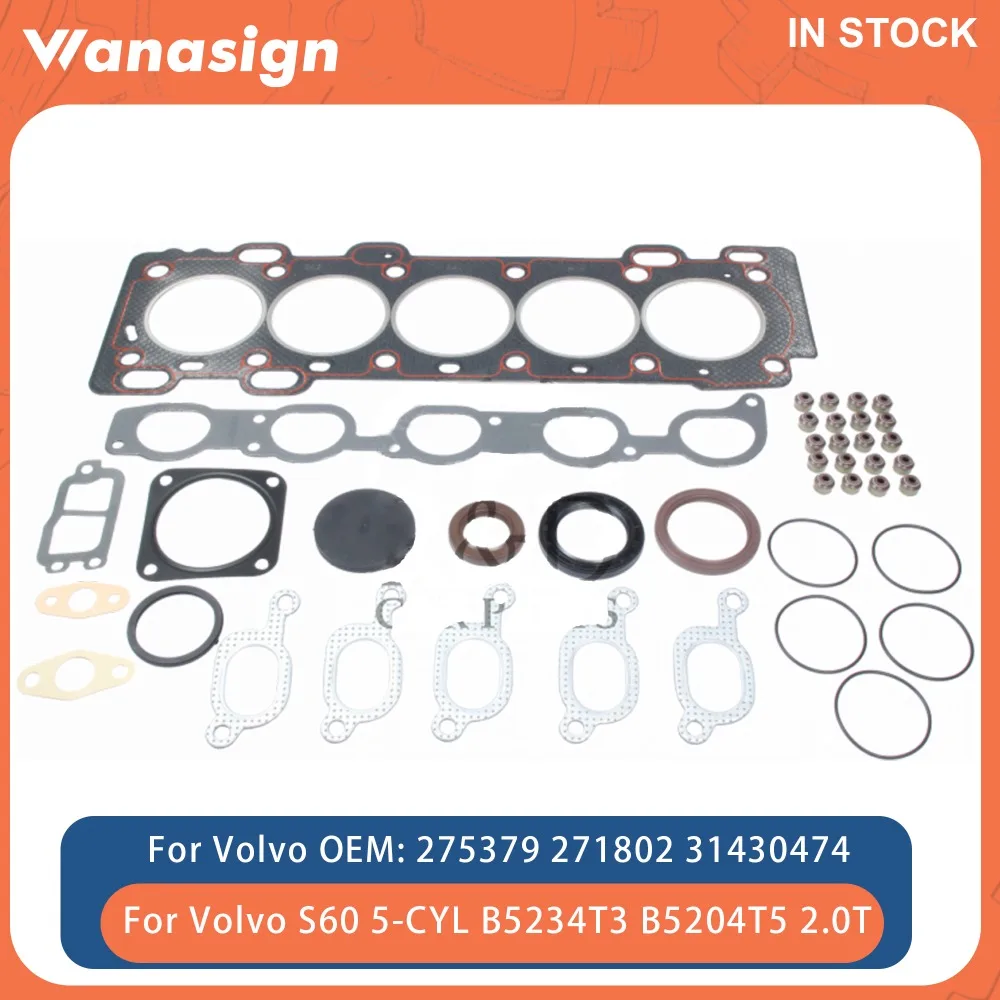 

Engine Full Head Gasket Set Fit 2.0 2.3 L T For Volvo C70 S60 S70 V70 S80 XC70 T5 5-CYL TURBO 236 B5234T3 2.0L 2.3L 20V 01-04