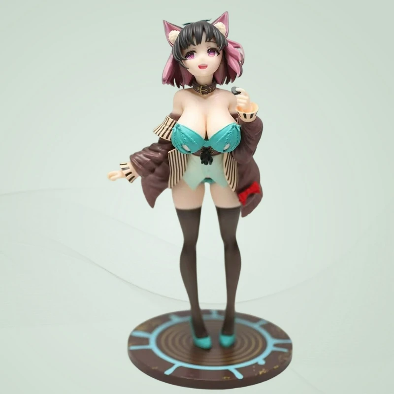 

25 см. Красивая аниме-фигурка девушки ручной работы: Шоколадная кошка с ушками, стоящая в позе матери, анимационная модель ручной работы.