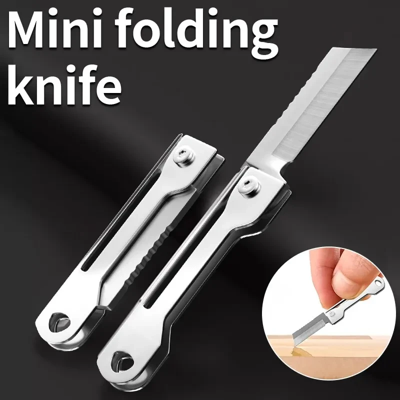 Stainless Steel Square Head Mini Folding Knife Sharp Easy To Carry Express Delivery Unpacking Keychain Portable Pocket Knife