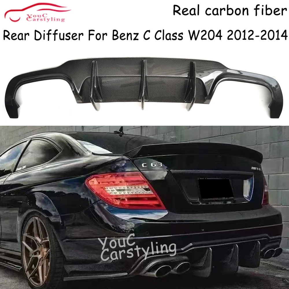 W204 Real Carbon Fiber Car Rear Bumper Diffuser Lip  for Mercedes Benz C204 C63 AMG C300 Sport 2012-2014 Rear Diffuser