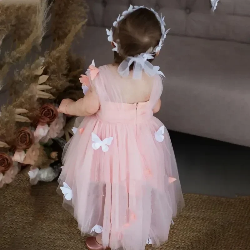 Robe de princesse à fleurs pour filles, robe de Rhpour mariage, robe de soirée pour fête d'anniversaire, robe mignonne pour bébés filles, papillons, longueur