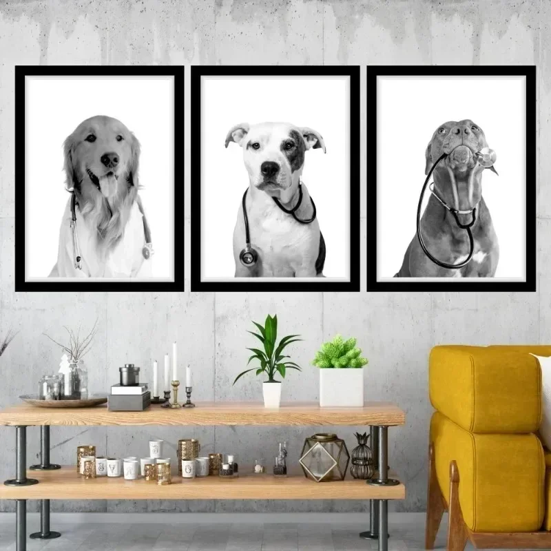 Canvas Painting Animal Dogs Cats with Stethoscopes Poster Printable Vet Med Wall Art Veterinary Vet Office Home Decor Mural