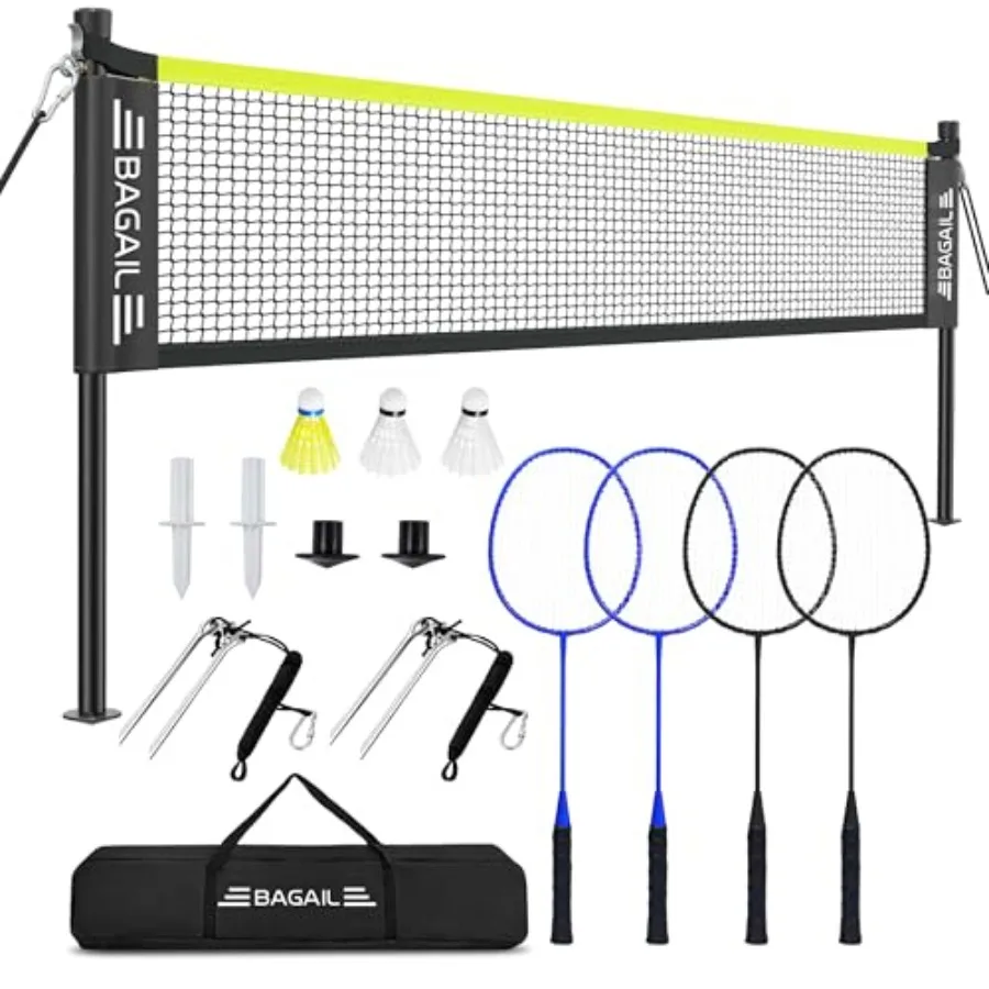 

Outdoor Badminton Net Set with Anti-Sag Winch System - Official Size 20ft x 5ft 4 Rackets 3 Shuttlecocks Durable PE Net Carry B
