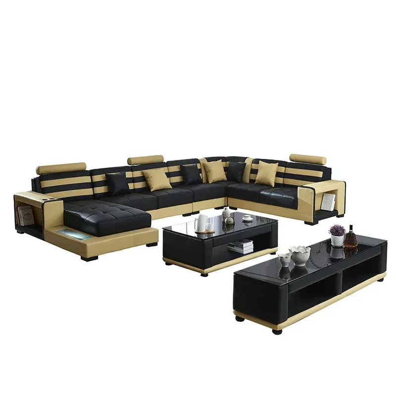 Creative Leather Sofa Modern Minimalist Living Room Corner U-shaped Sofa Combination