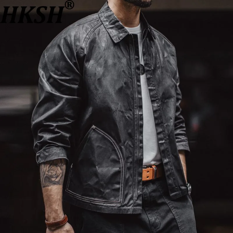 HKSH Spring Autumn Men Tide Safari Style Waxed Jacket Color Contrast Stitching Casual Hunting Hiking Coats Chic Ins Dark HK27536