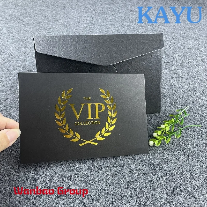 

Custom Luxury foil logo recycled cardboard envelopes wedding black packaging paper envelope for cards