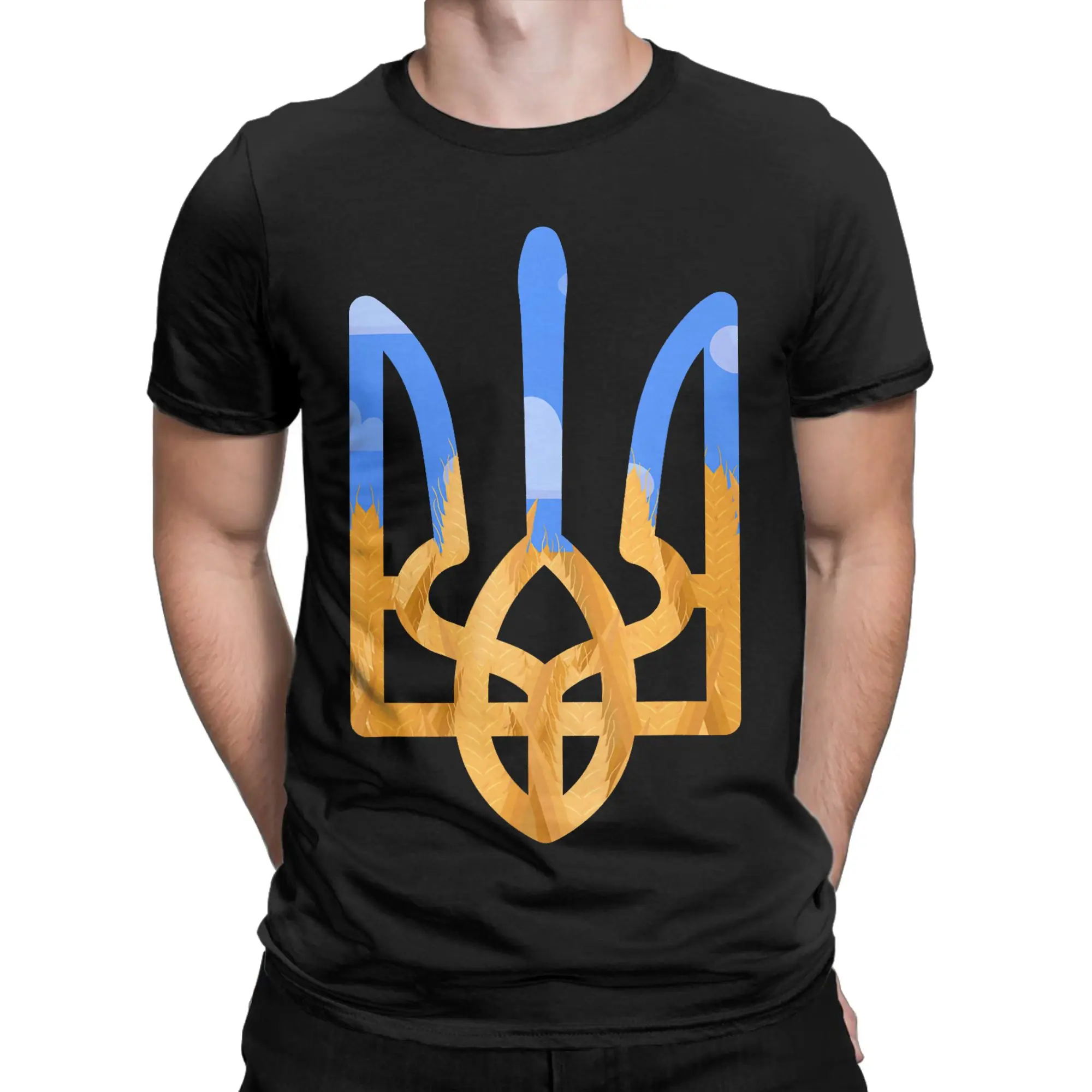 Men's T-Shirts Ukraine Coat Of Arms Ukrainian Power Vintage Pure Cotton Tees Short Sleeve  T Shirt Crewneck Clothing 6XL