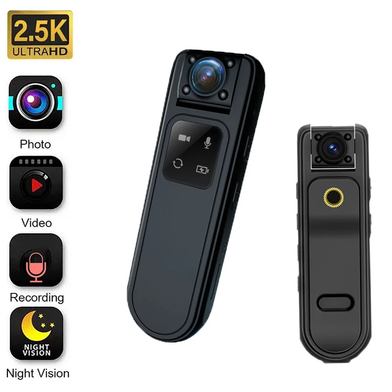 Mini Camera 2.5K Back Clip Small Portable Meeting Recorder Night Vision Car Camera Bicycle Motorcycle Camera Sports DV