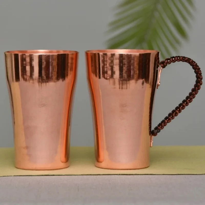 

Handcrafted Pure Copper Beer Milk Mug Weave Handle Thickened Water Moscow Mule 400 ml Cup Dessert Cafe Drinkware Couple Gifts
