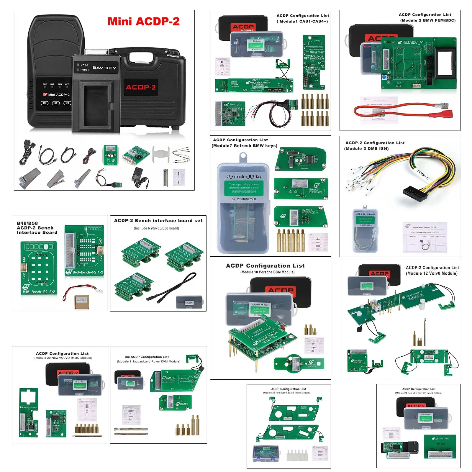 

Yanhua Mini ACDP-2 Locksmith Package with Module 1/2/3/7/9/10/12/20/24/29 and B48/N20/N55/B38 Bench Board