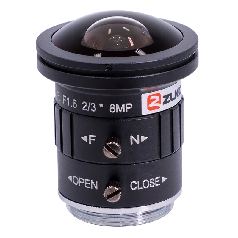 عدسة عين السمكة 8.0 ميجابيكسل HD 2.5 مللي متر ، حامل CS ، عدسة مراقبة CCTV 1080P ، عدسة CCTV 2/3 بوصة F1.6 ، البعد البؤري الثابت