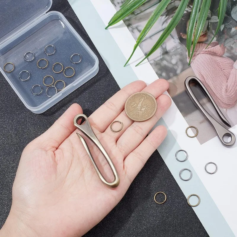 1 Box 2Pcs 2 Color Fish Hook Keychain Belt Clip for Keys Simple Keychain Clip with 20Pcs Brass Jump Rings U Hook Key Loop Pocket