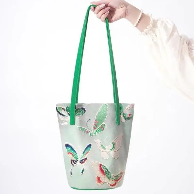 Butterfly Flower Tote Bags for Women 2024 Luxury Handbags Large Capacity Waterproof Nylon Bucket Bag Female Casual Shoulder Bag