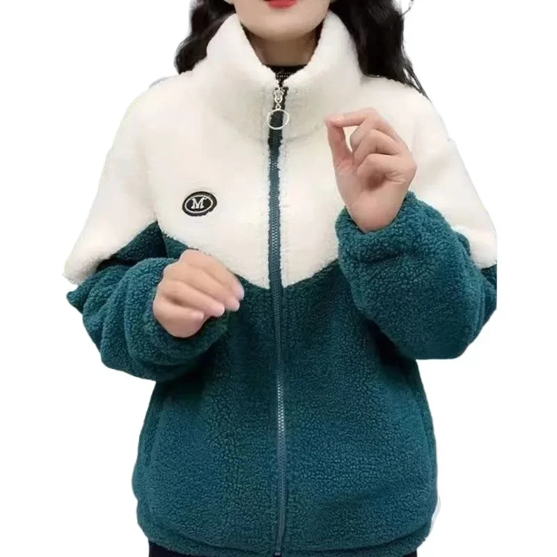 سترة فرو خروف سميكة للنساء لخريف وشتاء دافئ ملابس خارجية بياقة بولو وأكمام طويلة نمط آخر من البر الرئيسي للصين