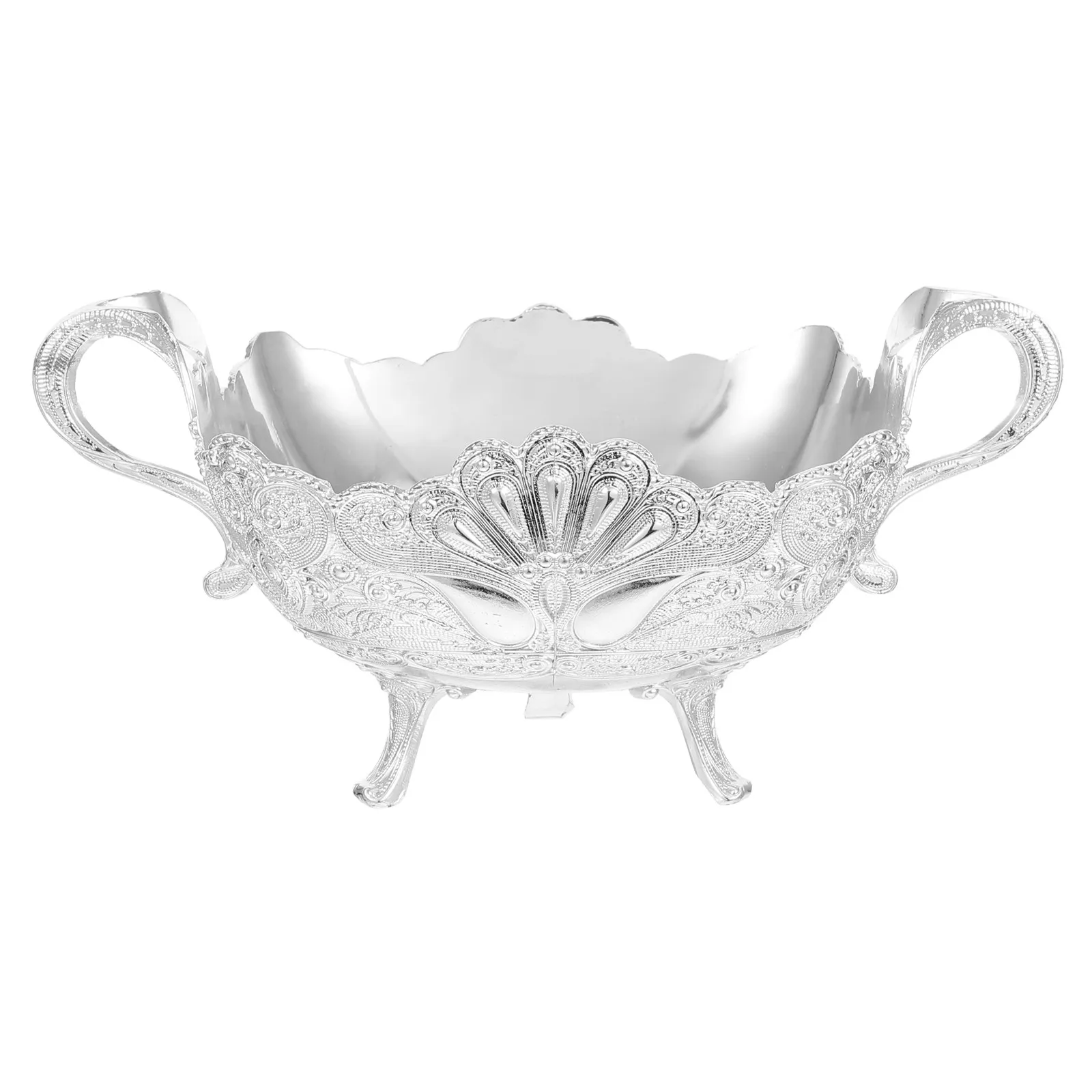 

Metal Footed Fruit Bowl Sleek Silver Finish Serving Tray for Kitchen Countertop Party Decoration Temple Offering Fruit Display