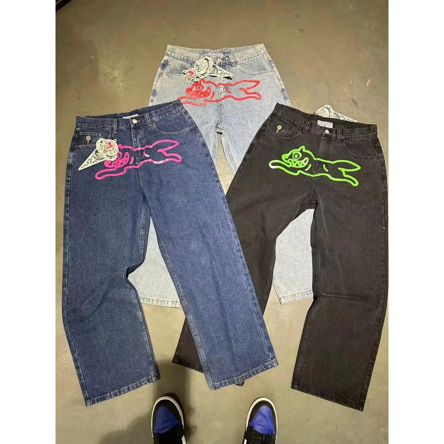 2026 Classic Geprinte Heren Straight Denim Broek Loose Fit YKK Rits Casual Denim Jeans Broek - afbeelding 2