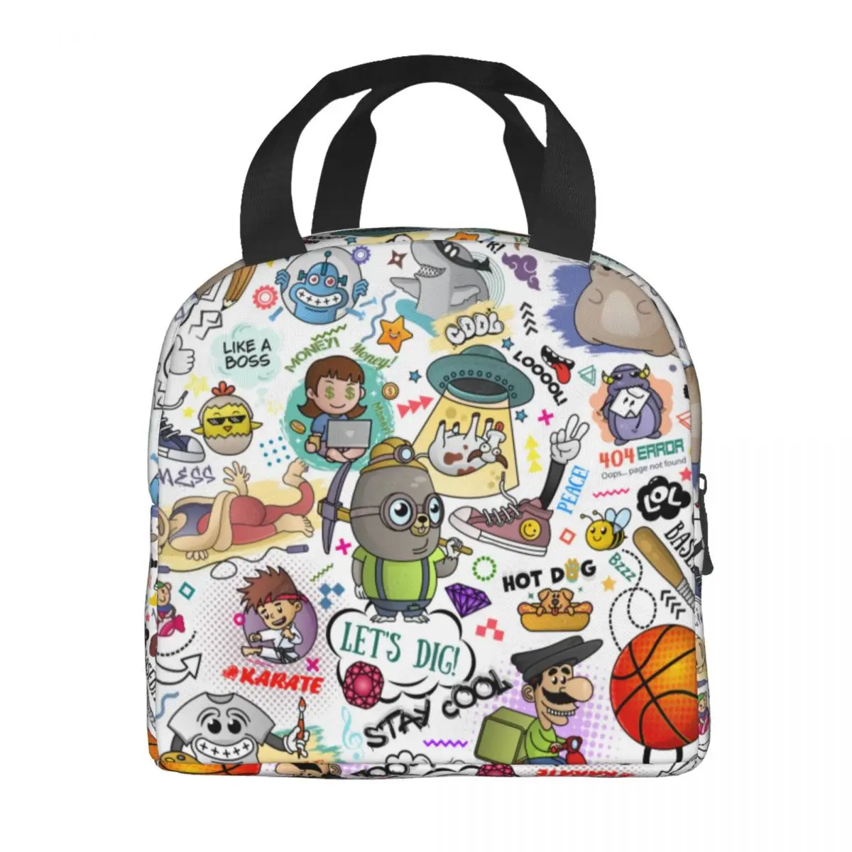 Custom Creative Characters Graffiti Art Thermal Insulated Lunch Bag Women Cartoon Lunch Tote for School Office Outdoor Food Box