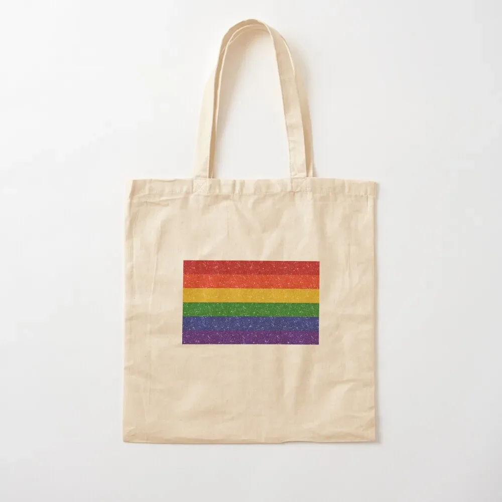 

Faux Glitter LGBTQ Pride Rainbow Flag Background Tote Bag shopping bag logo canvas tote Tote Bag