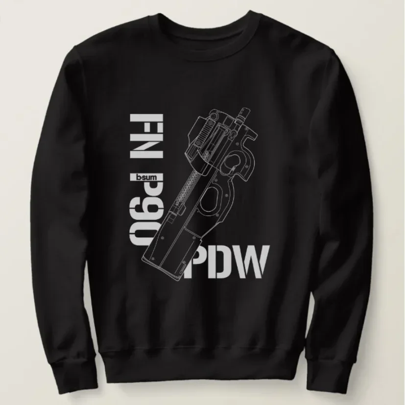 Belgium FN P90 Submachine Gun Sweatshirts New 100% Cotton Comfortable Casual Mens Pullover Hoodie Gun Collector Streetwear