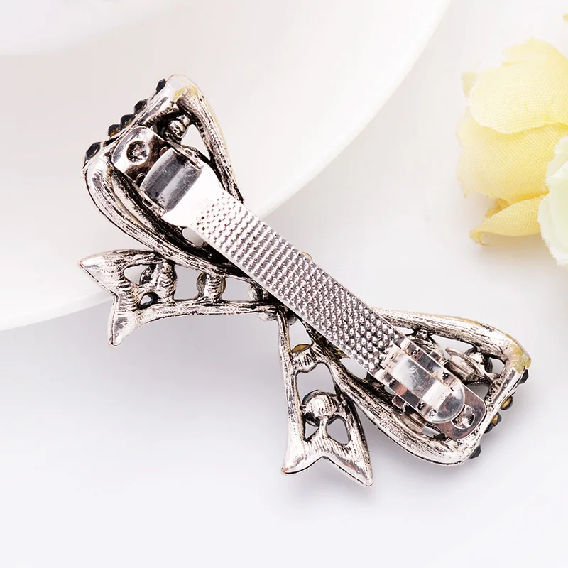 EASYA Vintage Antique Blue Crystal Bowknot Hairpins Jewelry Women\'s Fashion Metal Rhinestone Ribbon Hair Clips Barrettes