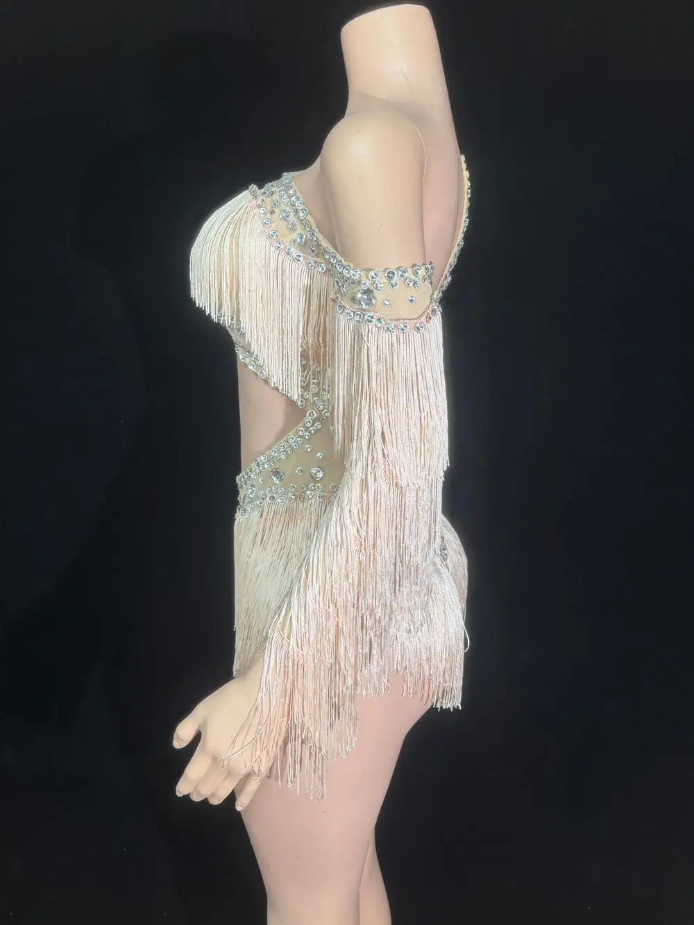 Sparkly Rhinestones Tassels Bodysuit for Women Sexy Party Performance Dance Costume Singer Dancer Show Stage Wear Club Outfit view 3